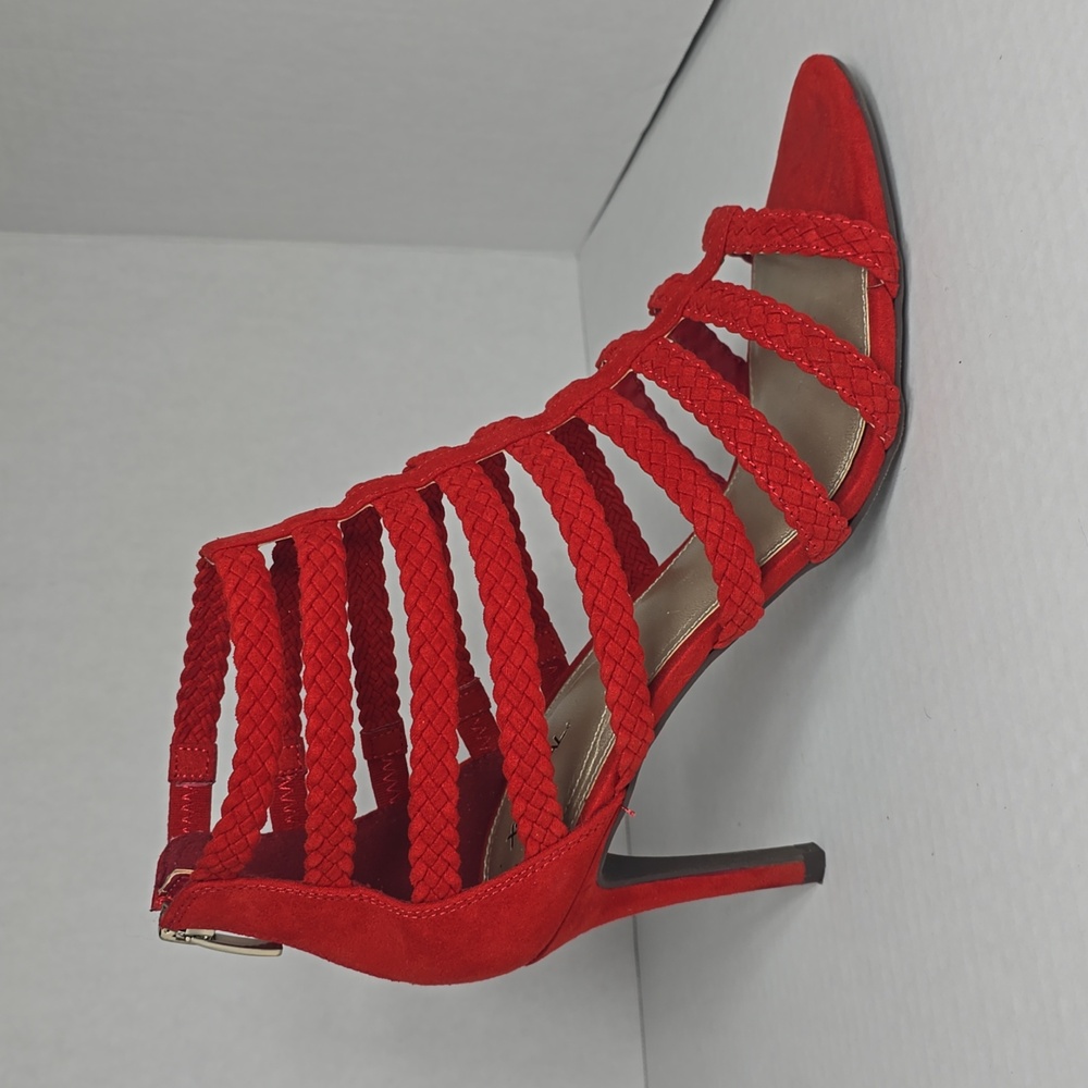 Womens Red X-Appeal Braided Straps Zipper Closure High Heel Shoes Size 9.5